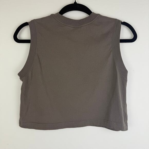Nike Womens Crewneck 100% Cotton Logo Athletic Cropped Stone Grey Tank Top Small - Picture 2 of 9